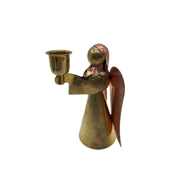 Two Tone Brass Copper Angel Candle Holder - Picture 3 of 9